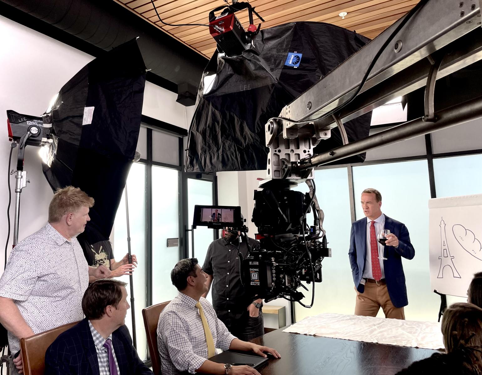 Ryan Sage Directs Peyton Manning. Paris Olympics Flying Baguette spot.
 : Set Stills : Stephen Sheridan, Cinematographer | Hollywood CA